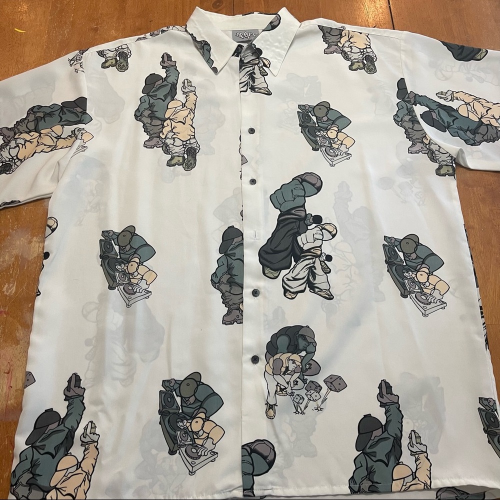 UP RO’s Vintage Button Up/ Hip Hop/ Yellow shirt Mens XL.